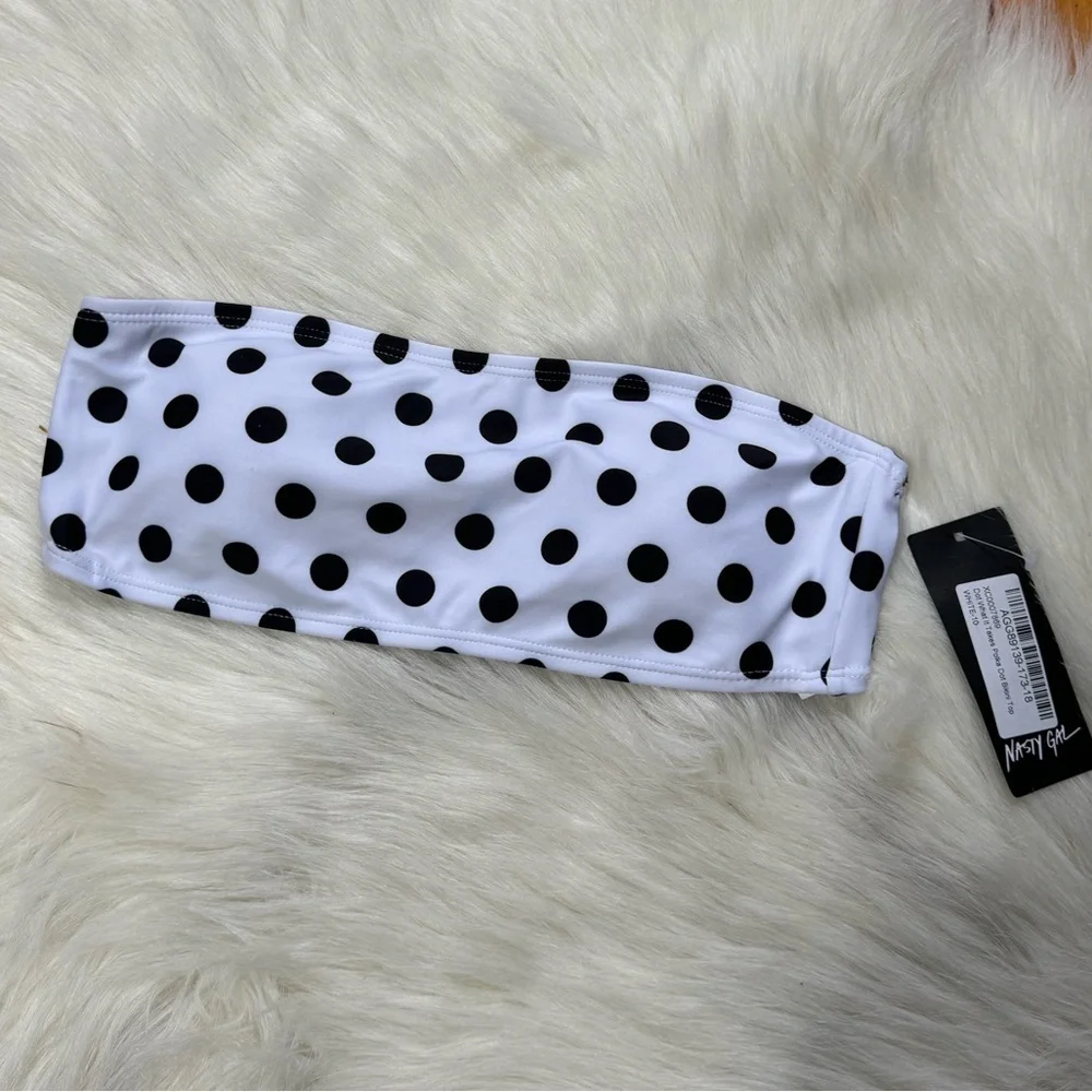 New Set Nasty Gal Polka Dot Strapless Bikini Swim Top White Black High waisted